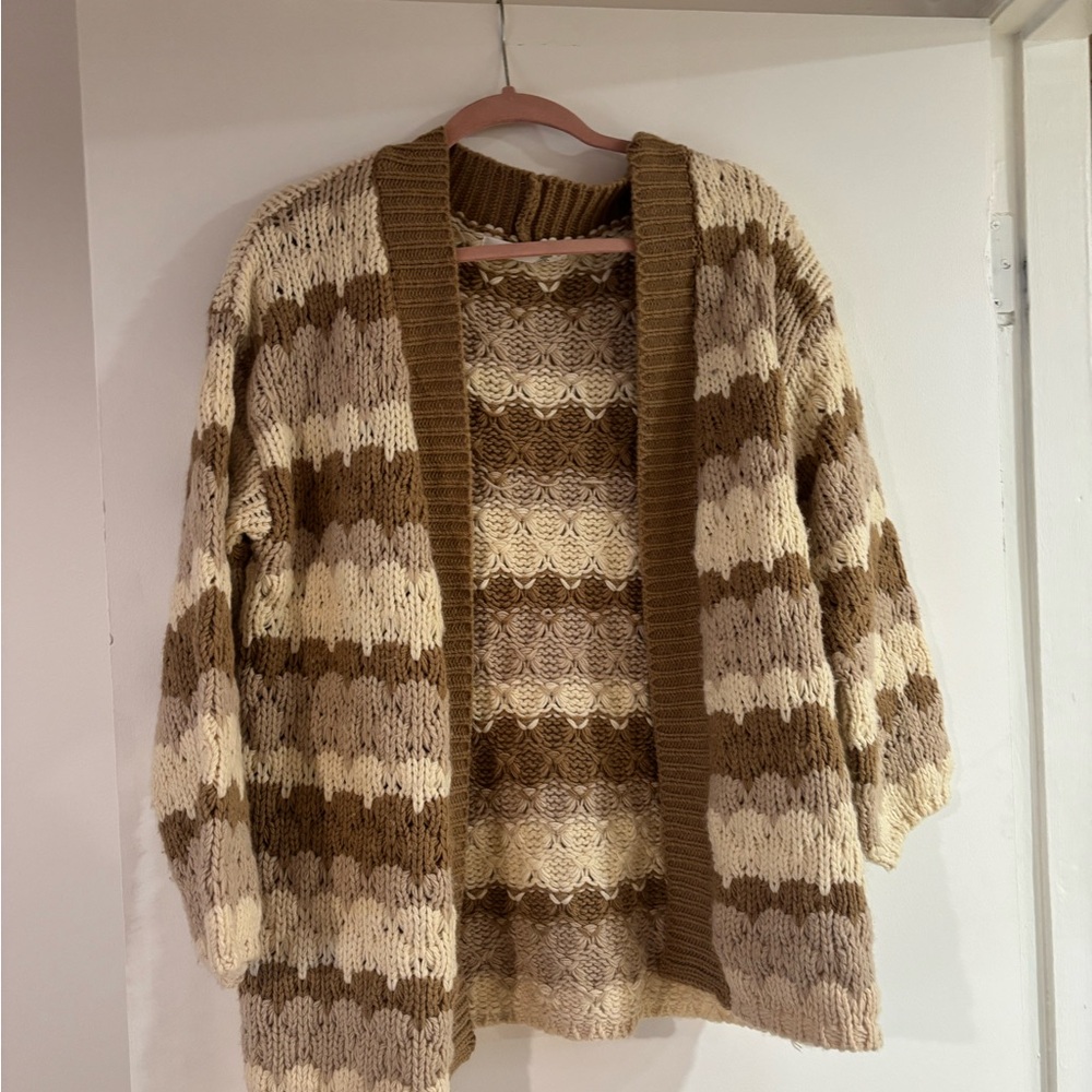 Altar'd State Chunky Knit Cardigan - Brown and Cream